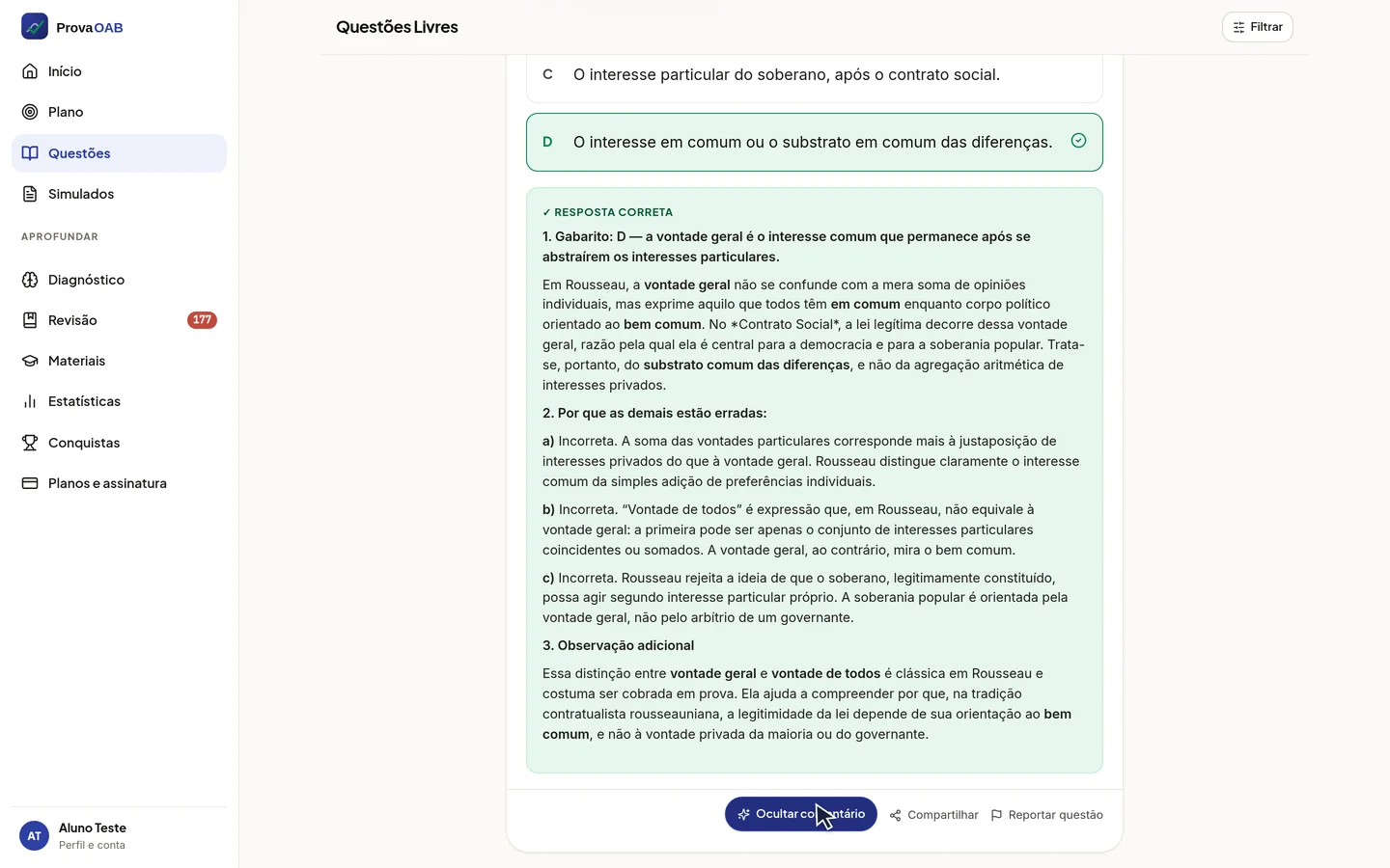 Comentário da questão após a resposta