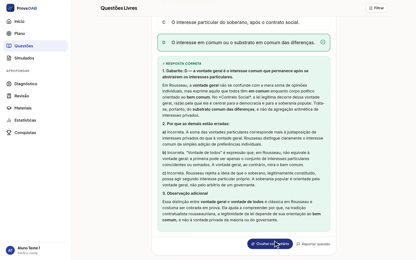 Comentário da questão após a resposta